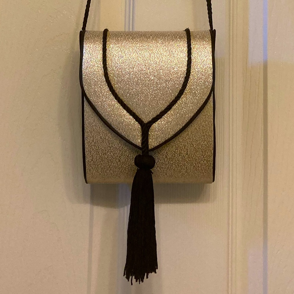 Gold Evening Bag with Black Tassel